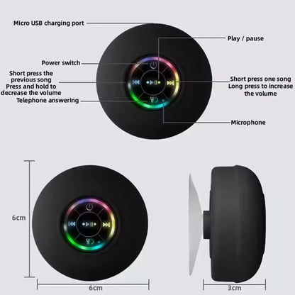 2025 Waterproof Wireless LED Bluetooth Speaker with Large Suction Cup - Portable Mini Stereo for Outdoor Sports