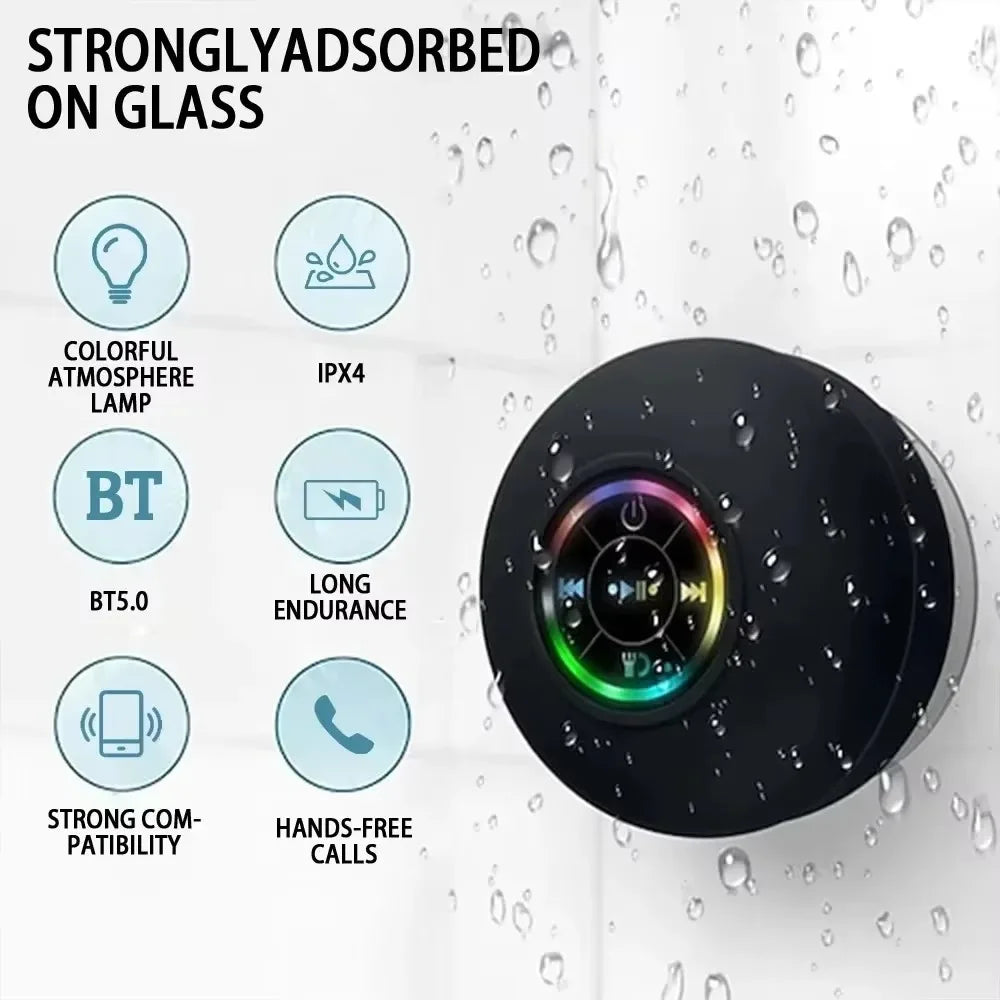 2025 Waterproof Wireless LED Bluetooth Speaker with Large Suction Cup - Portable Mini Stereo for Outdoor Sports