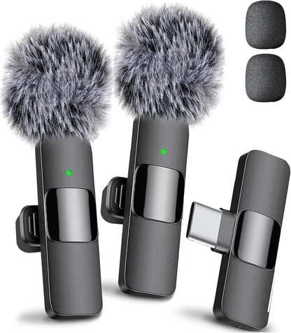 Elequix™  Wireless Lavalier Microphones with Noise Cancellation for Seamless Recording on iPhone, iPad, Android, and PC- 2 Pack